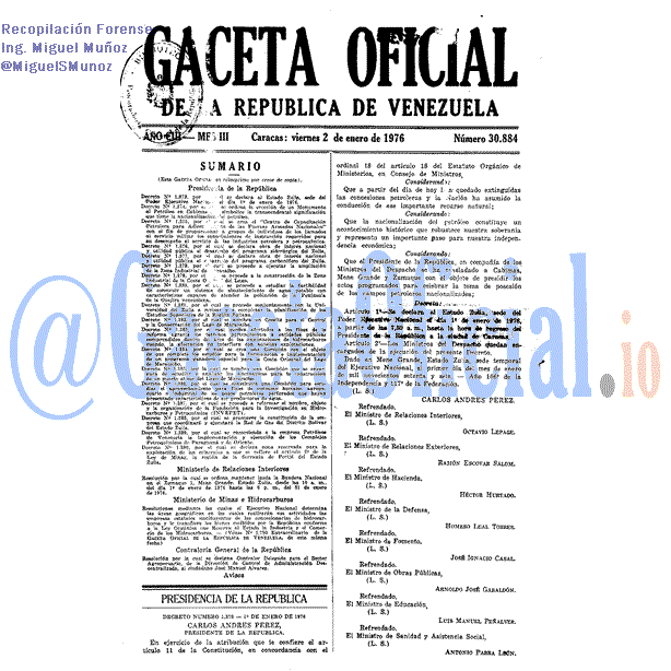 Gaceta Oficial 30884 del 2 Enero 1976