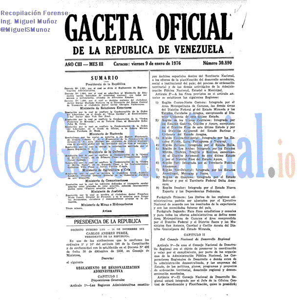 Gaceta Oficial 30890 del 9 Enero 1976