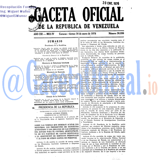 Gaceta Oficial 30896 del 16 Enero 1976