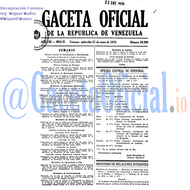 Gaceta Oficial 30900 del 21 Enero 1976