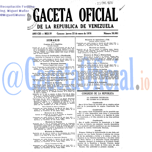 Gaceta Oficial 30901 del 22 Enero 1976