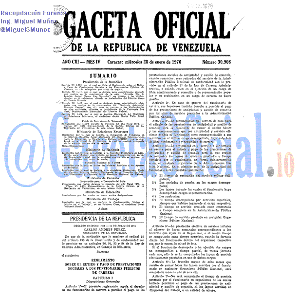 Gaceta Oficial 30906 del 28 Enero 1976