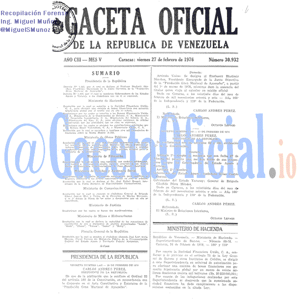 Gaceta Oficial 30932 del 27 Febrero 1976