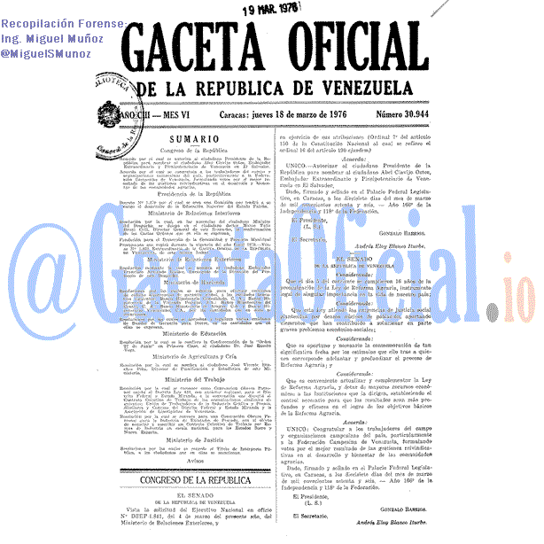 Gaceta Oficial 30944 del 18 Marzo 1976