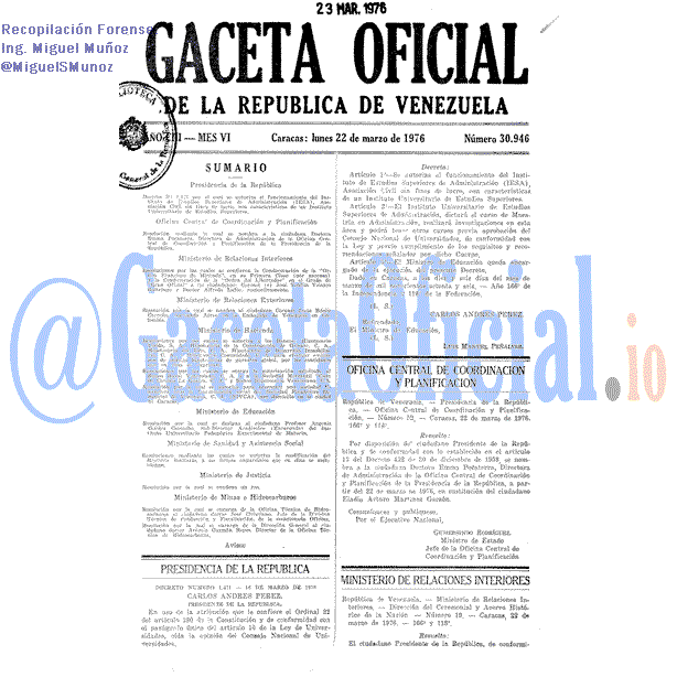 Gaceta Oficial 30946 del 22 Marzo 1976