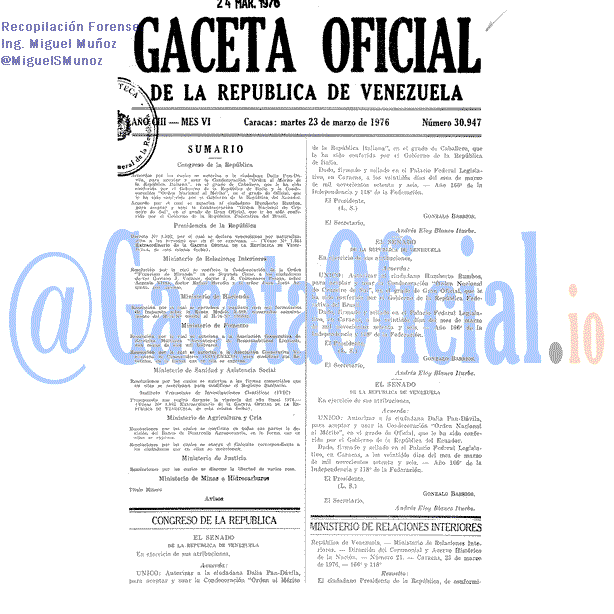 Gaceta Oficial 30947 del 23 Marzo 1976