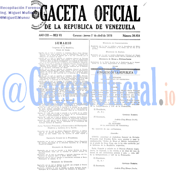 Gaceta Oficial 30954 del 1 Abril 1976