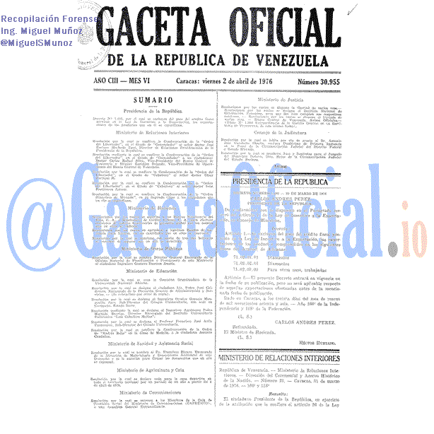 Gaceta Oficial 30955 del 2 Abril 1976
