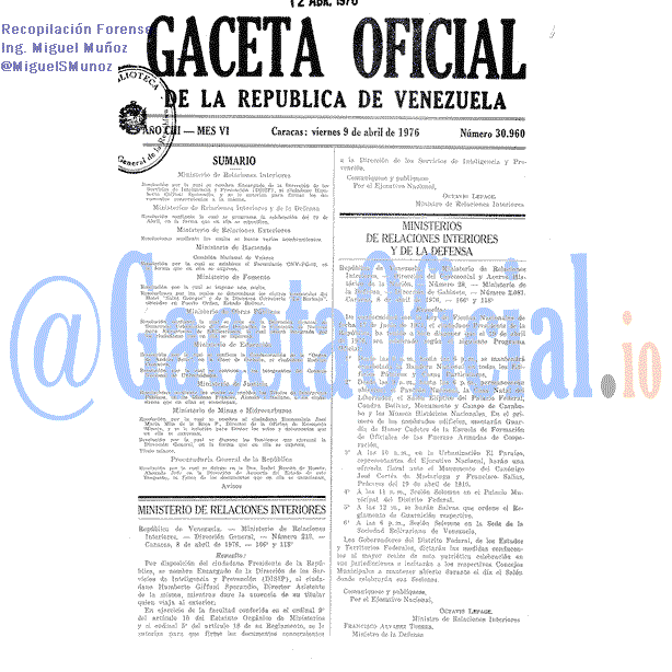 Gaceta Oficial 30960 del 9 Abril 1976