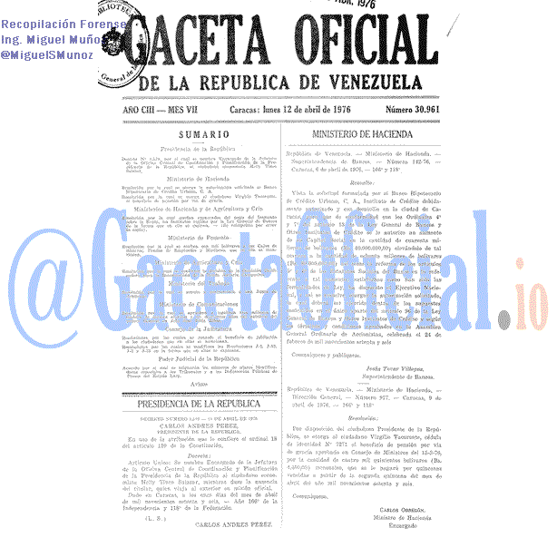 Gaceta Oficial 30961 del 12 Abril 1976