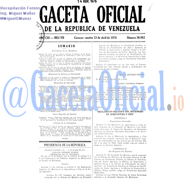 Gaceta Oficial 30962 del 13 Abril 1976