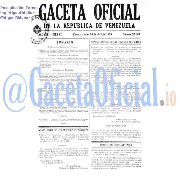 Gaceta Oficial 30967 del 26 Abril 1976