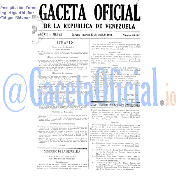 Gaceta Oficial 30968 del 27 Abril 1976