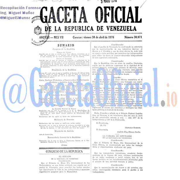 Gaceta Oficial 30971 del 30 Abril 1976