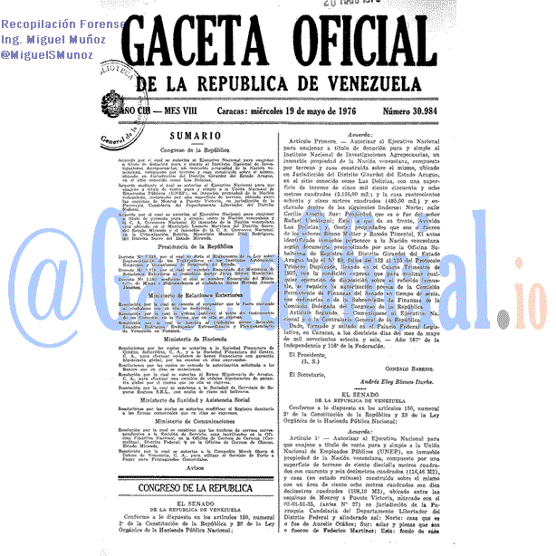 Gaceta Oficial 30984 del 19 Mayo 1976