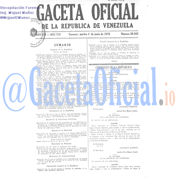 Gaceta Oficial 30993 del 1 Junio 1976