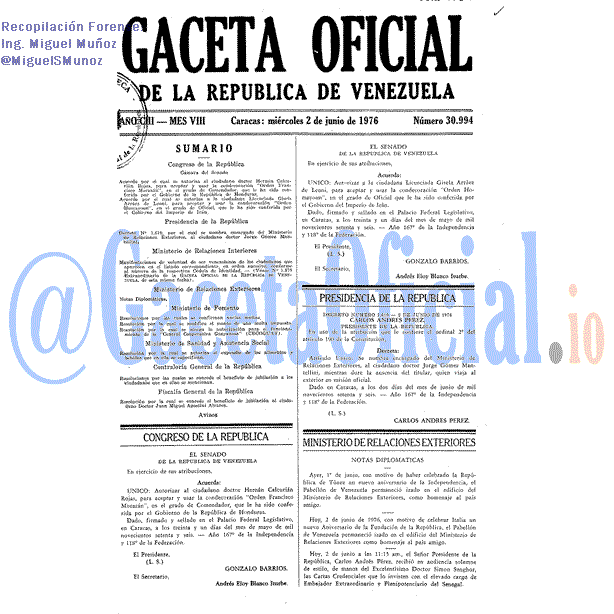Gaceta Oficial 30994 del 2 Junio 1976