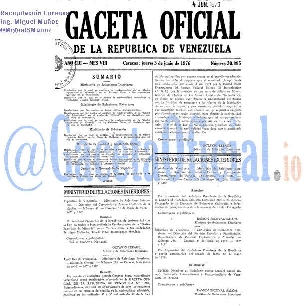 Gaceta Oficial 30995 del 3 Junio 1976