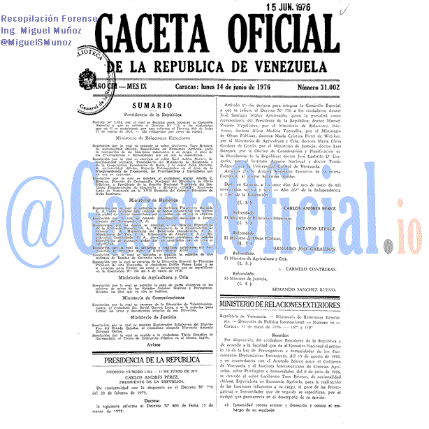 Gaceta Oficial 31002 del 14 Junio 1976