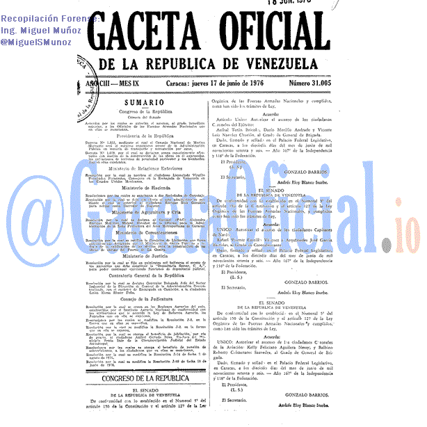 Gaceta Oficial 31005 del 17 Junio 1976