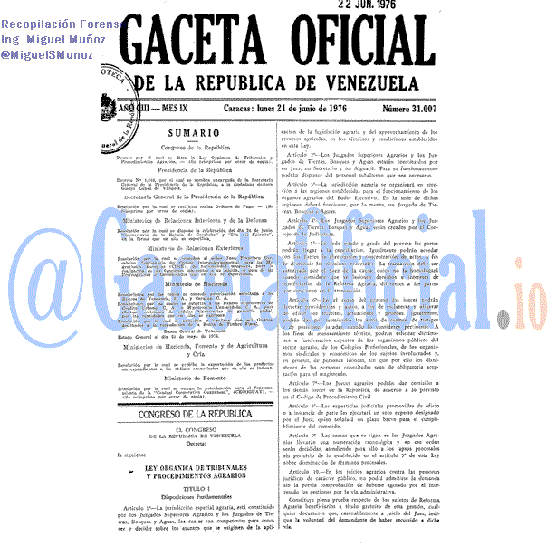 Gaceta Oficial 31007 del 21 Junio 1976