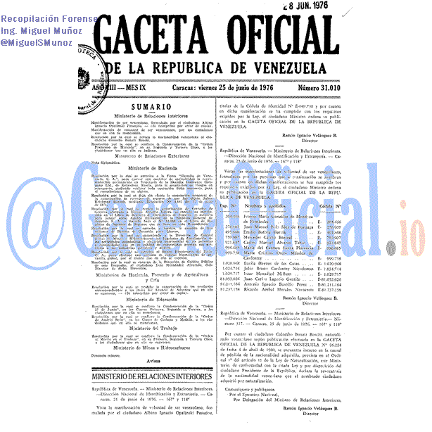 Gaceta Oficial 31010 del 25 Junio 1976