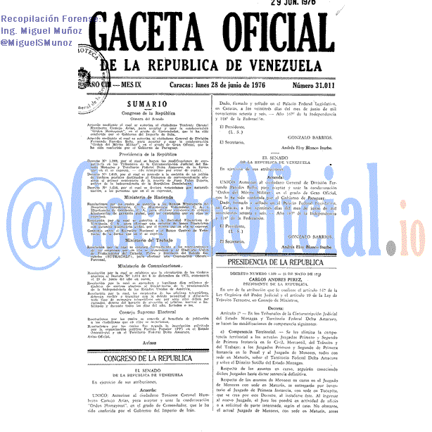 Gaceta Oficial 31011 del 28 Junio 1976