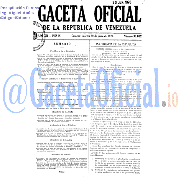Gaceta Oficial 31012 del 29 Junio 1976