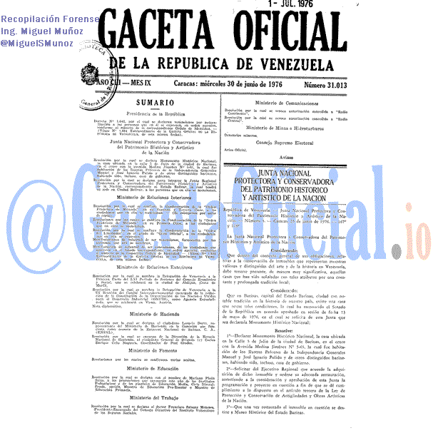 Gaceta Oficial 31013 del 30 Junio 1976