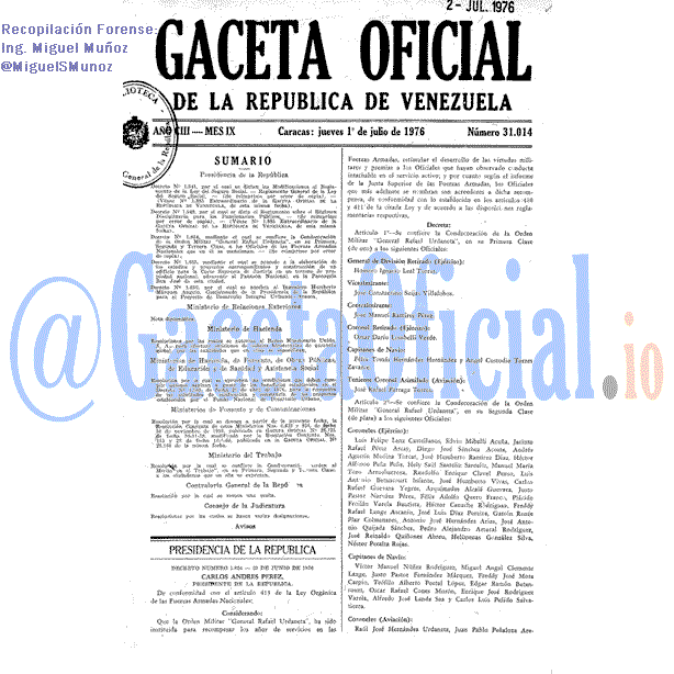 Gaceta Oficial 31014 del 1 Julio 1976