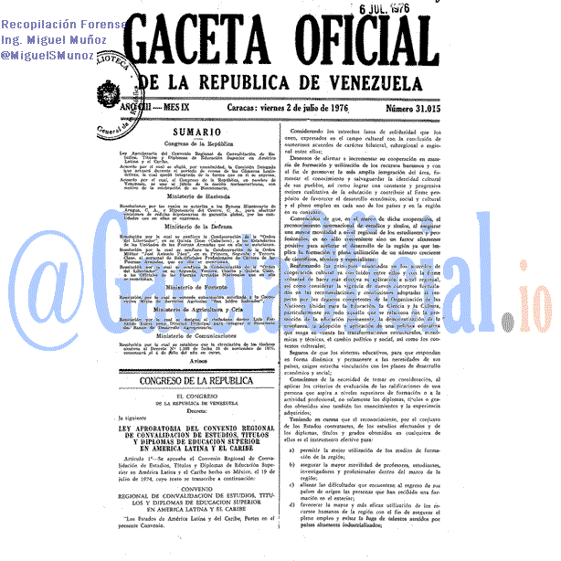 Gaceta Oficial 31015 del 2 Julio 1976