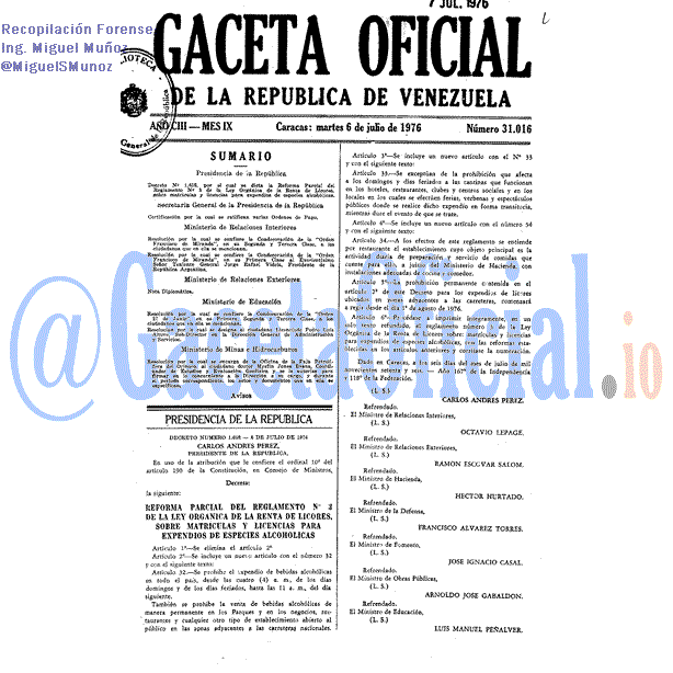 Gaceta Oficial 31016 del 6 Julio 1976