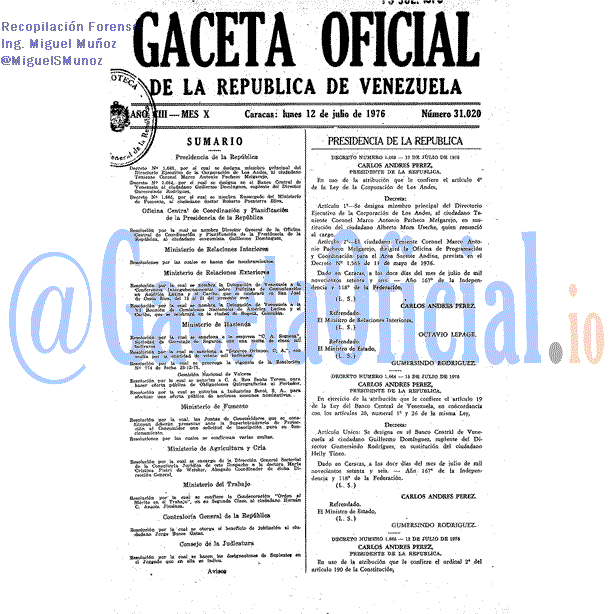 Gaceta Oficial 31020 del 12 Julio 1976
