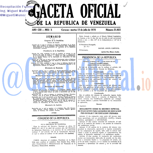 Gaceta Oficial 31021 del 13 Julio 1976