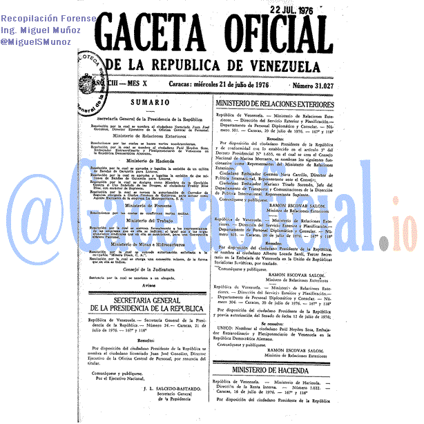 Gaceta Oficial 31027 del 21 Julio 1976