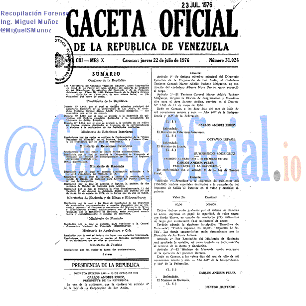 Gaceta Oficial 31028 del 22 Julio 1976