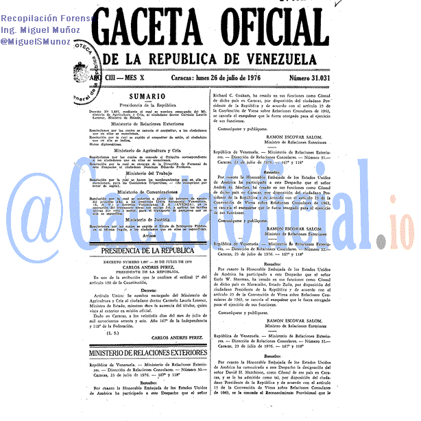 Gaceta Oficial 31031 del 26 Julio 1976