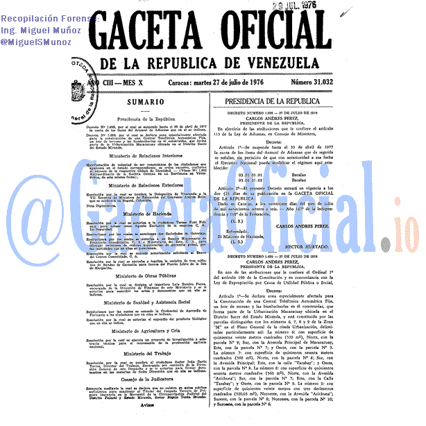Gaceta Oficial 31032 del 27 Julio 1976