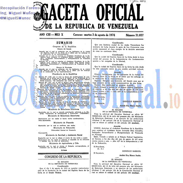 Gaceta Oficial 31037 del 3 Agosto 1976