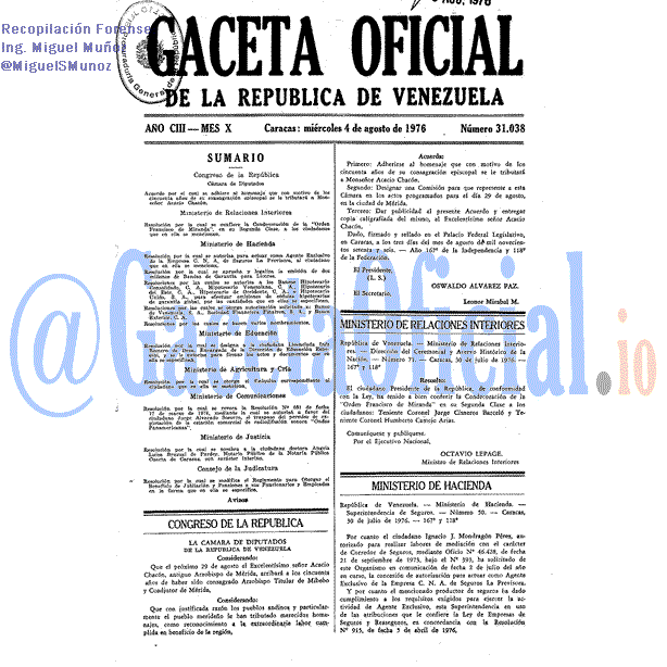 Gaceta Oficial 31038 del 4 Agosto 1976