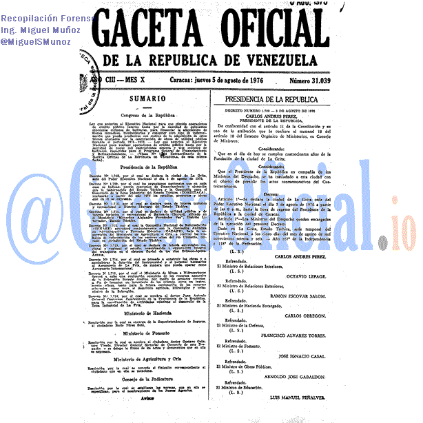 Gaceta Oficial 31039 del 5 Agosto 1976