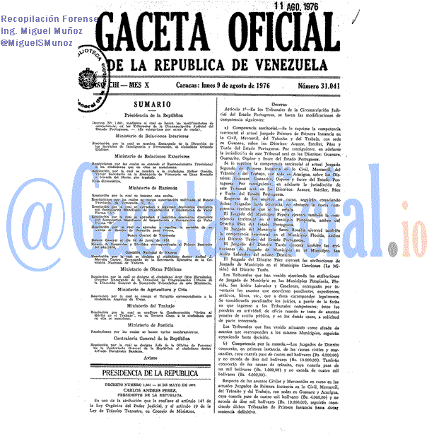 Gaceta Oficial 31041 del 9 Agosto 1976