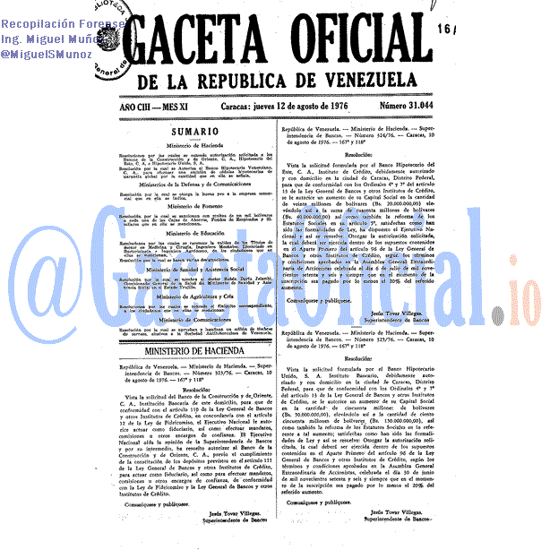 Gaceta Oficial 31044 del 12 Agosto 1976