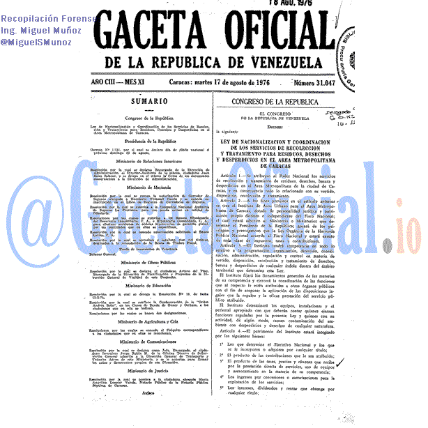 Gaceta Oficial 31047 del 17 Agosto 1976