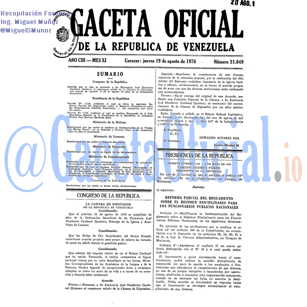 Gaceta Oficial 31049 del 19 Agosto 1976