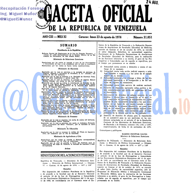 Gaceta Oficial 31051 del 23 Agosto 1976