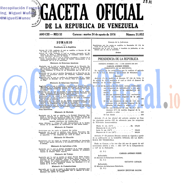 Gaceta Oficial 31052 del 24 Agosto 1976