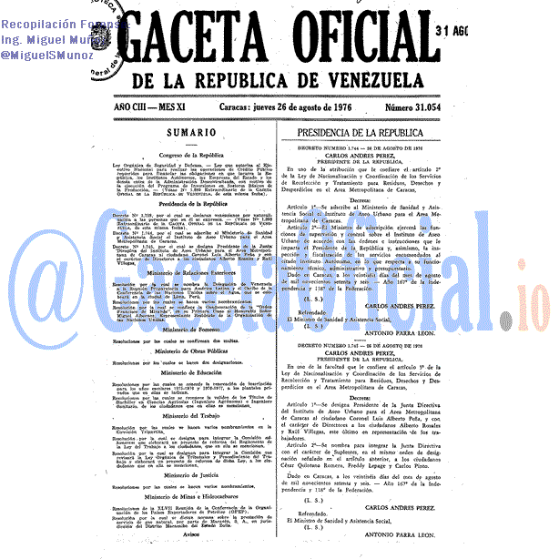 Gaceta Oficial 31054 del 26 Agosto 1976