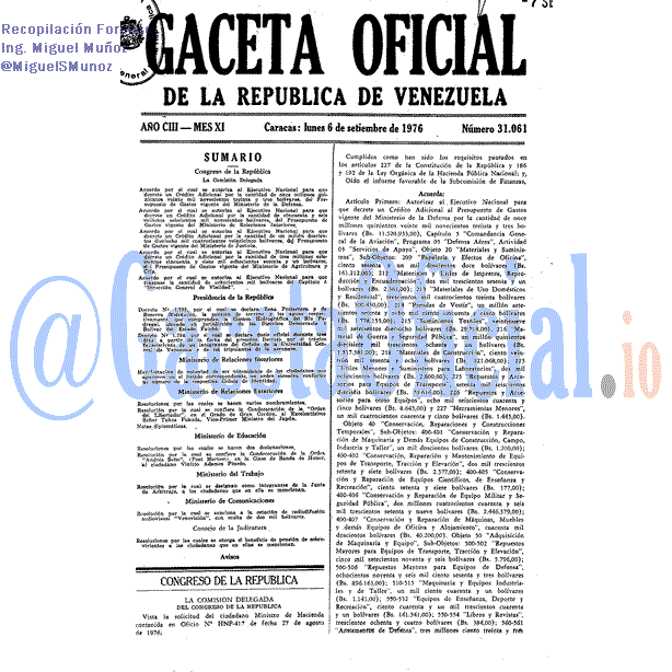 Gaceta Oficial 31061 del 6 Septiembre 1976