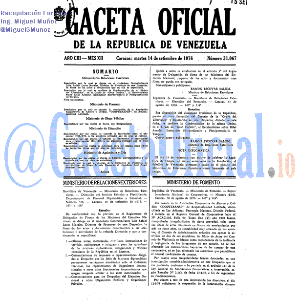 Gaceta Oficial 31067 del 14 Septiembre 1976